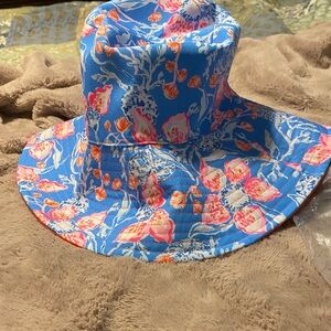 #1 Lilly Pulitzer Vibrant Floral Blue Sun Hat Bahamian Rhapsody NWT